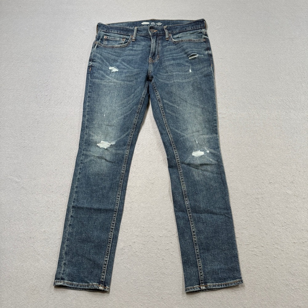 Old Navy Jeans Men's 34x32 Blue Denim Skinny Slim Fit Distressed Built-In Flex